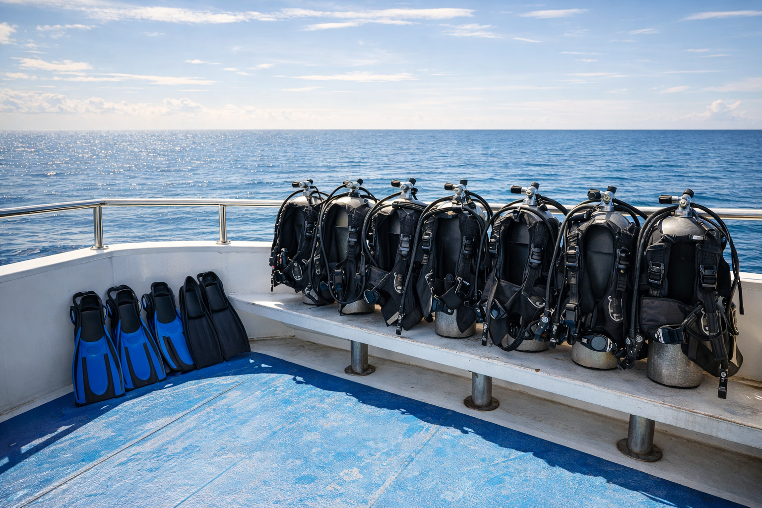 Scuba gear on dive boat deck